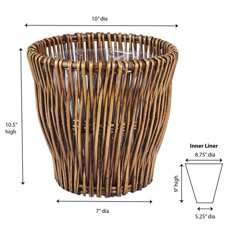 Household Essentials Small Reed Willow Waste Basket, Handwoven Basket with Removable Liner, Attractive Alternative to Plastic or Metal Cans, Brown - Image 2